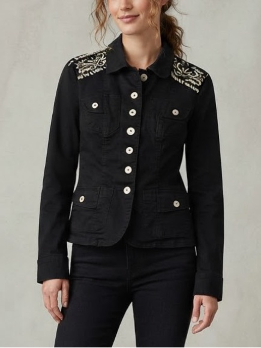 Christine Phillipe Embroidered Black Long Sleeve Spring Jacket Size Small 6